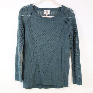 Hippie Rose Open Knit Green Sweater NWOT